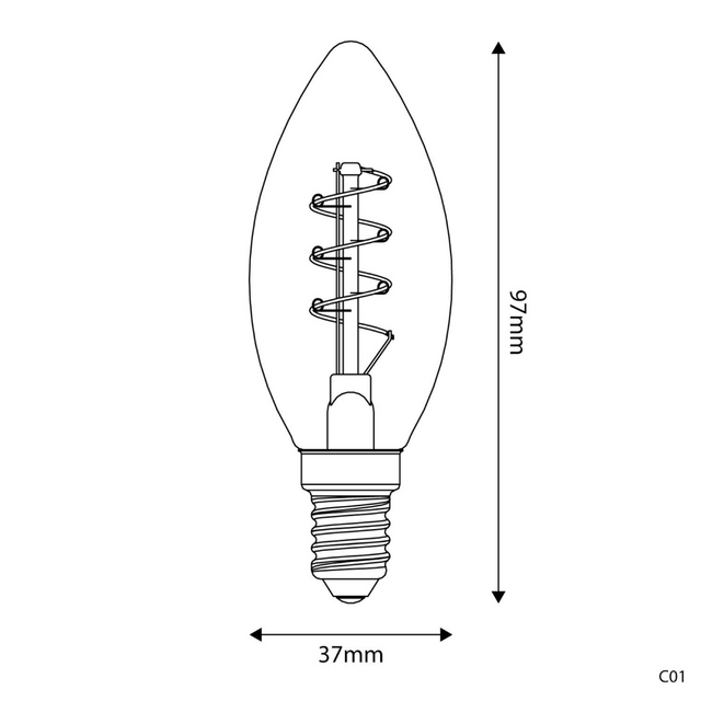 Żarówka LED Golden Light Carbon Line Zakrzywiona spiralna świeca żarnikowa C35 2,5W 136Lm E14 1800K Możliwość ściemniania